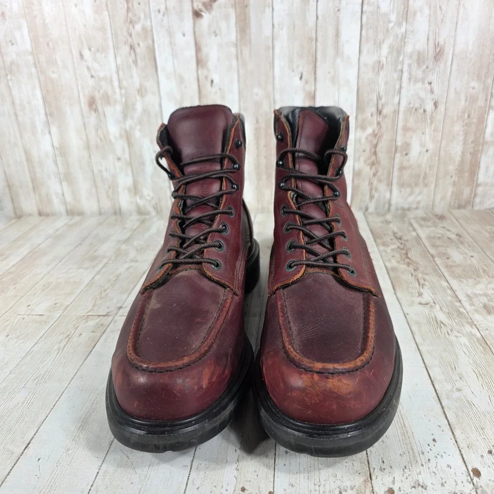 Red Wing Shoes Men's Burgundy Leather Moc Toe Work Boots‎ Size 13 AA 14500